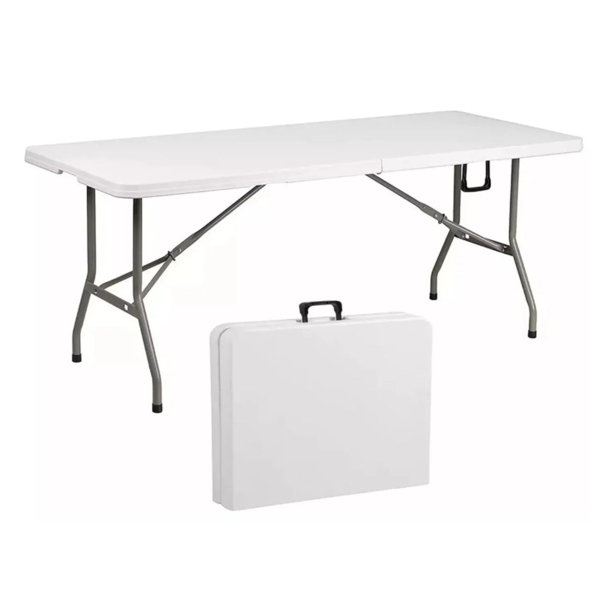 EKOL TACTICA MILITAR - Mesa Plegable 1.8 Mts Tipo Maleta Portatil Camping Jardin Blanco