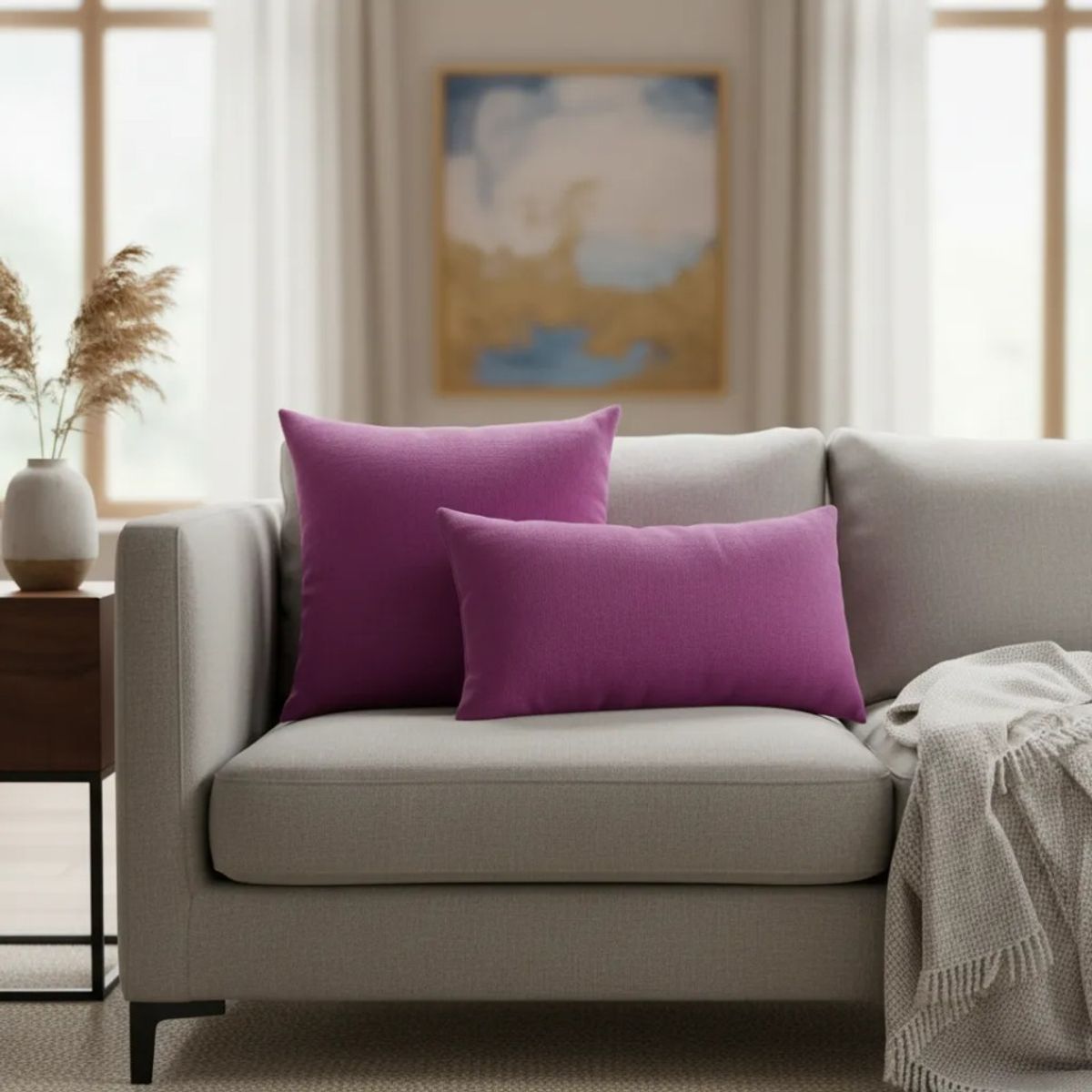 TODOHOGAR SANTIAGO DE CHILE - Set De Cojines Lino 45×45 + 30×50 Cm ·Morado