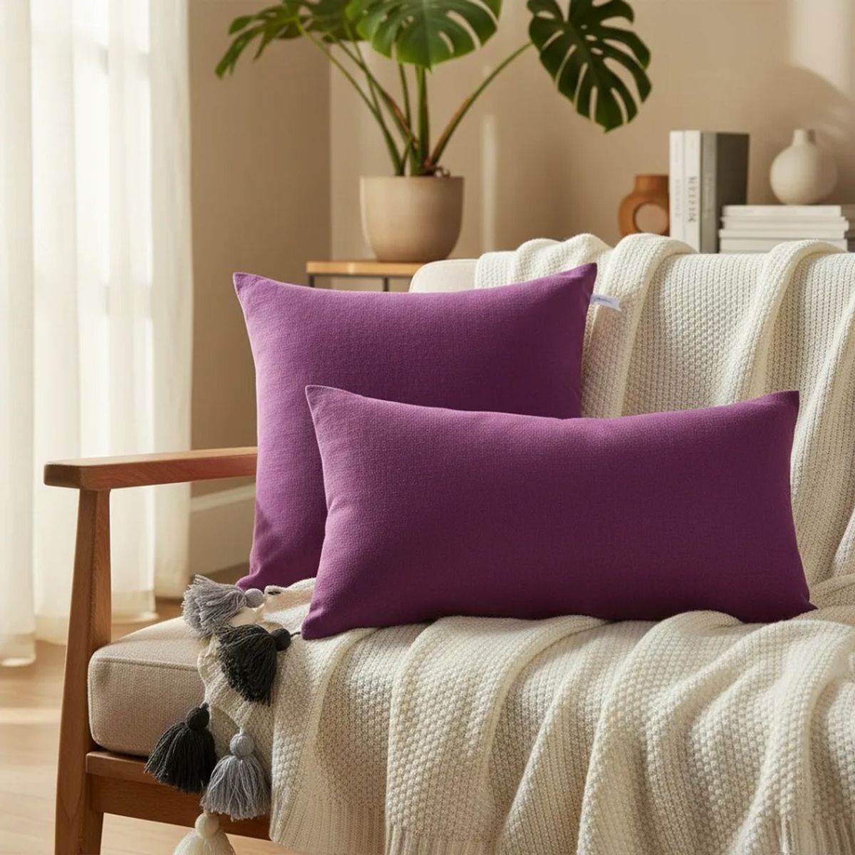 TODOHOGAR SANTIAGO DE CHILE - Set De Cojines Lino 45×45 + 30×50 Cm ·Morado