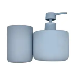OEM - Set Juego De Baño 2 Pieza Mate Jabon Dispensador Cepillo Azul Claro