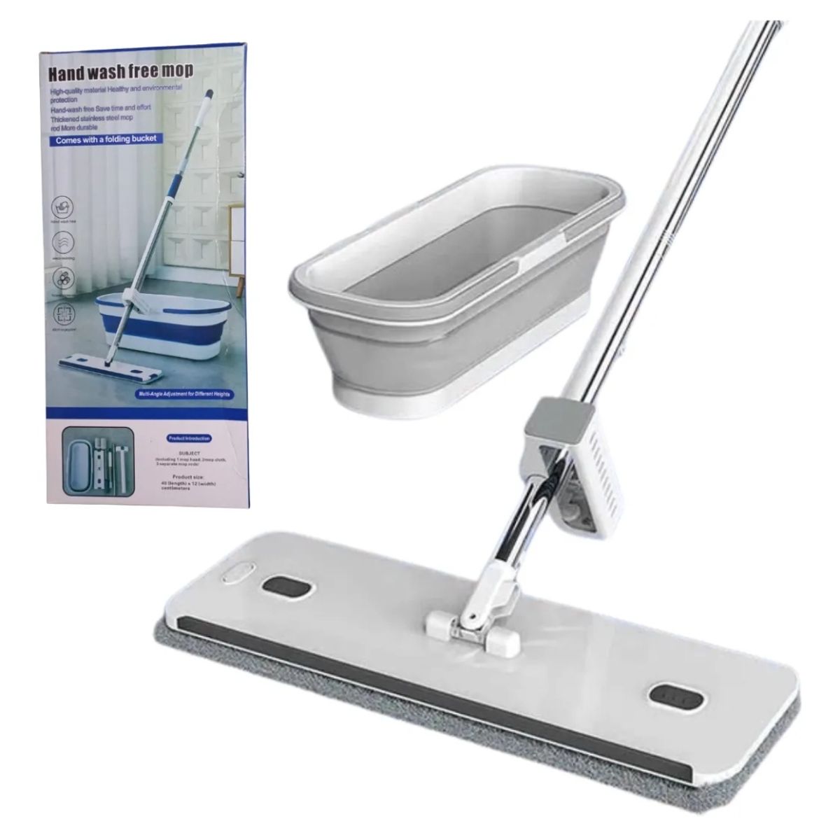 GENERICO - Mopa Trapeador Rectangular Con Cubeta De Agua Plegable Blanco