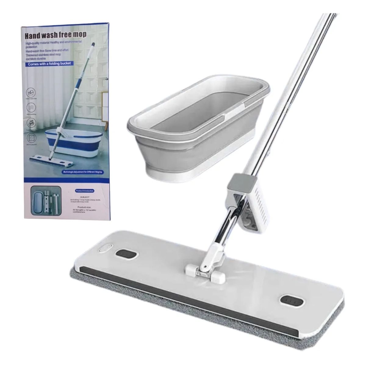 GENERICO - Mopa Trapeador Rectangular Con Cubeta De Agua Plegable Blanco