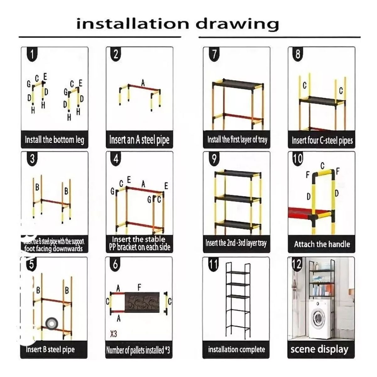 GENERICO - Organizador Estante De Lavadora Baño Metalico Rack 3 Niveles