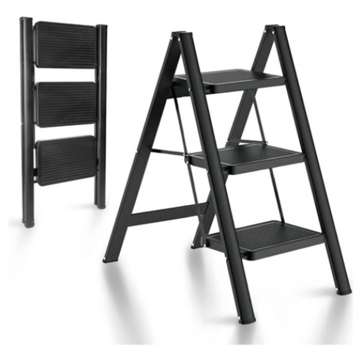 GENERICO - Escalera Banqueta Plegable 3 Escalones Tijera Aluminio Negro