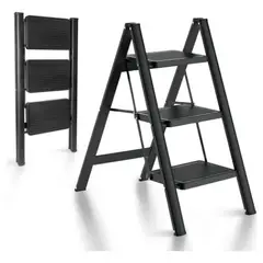 GENERICO - Escalera Banqueta Plegable 3 Escalones Tijera Aluminio Negro