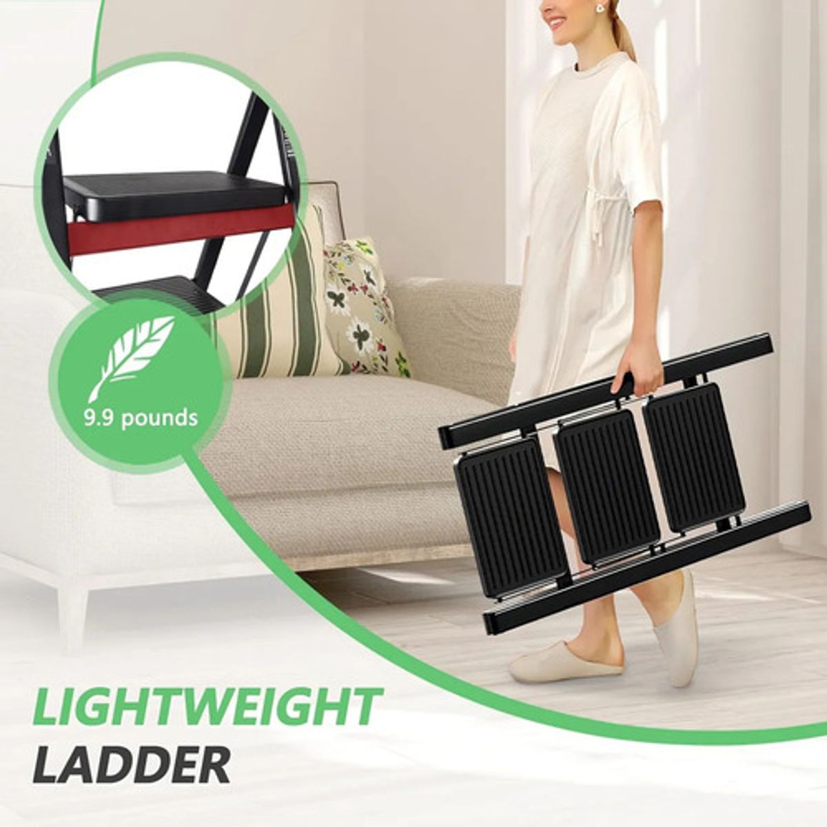 GENERICO - Escalera Banqueta Plegable 3 Escalones Tijera Aluminio Negro