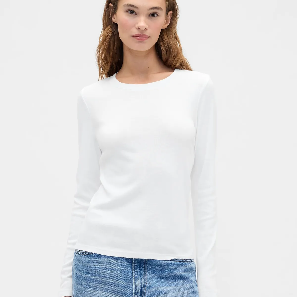 GAP - Polera Mujer Gap Manga Larga Crew Blanco