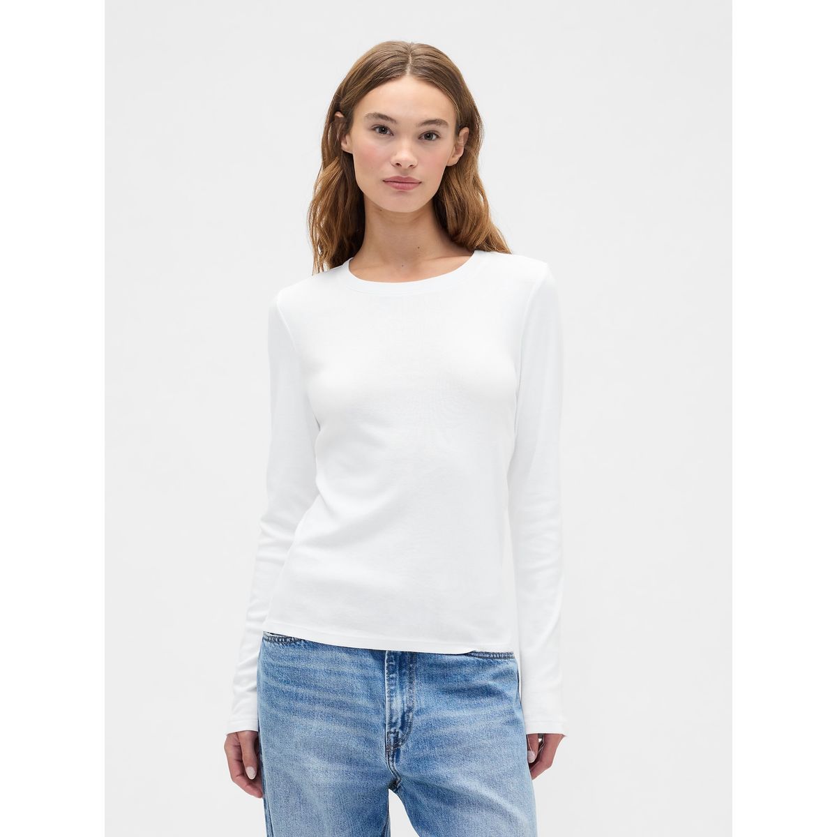 GAP - Polera Mujer Gap Manga Larga Crew Blanco