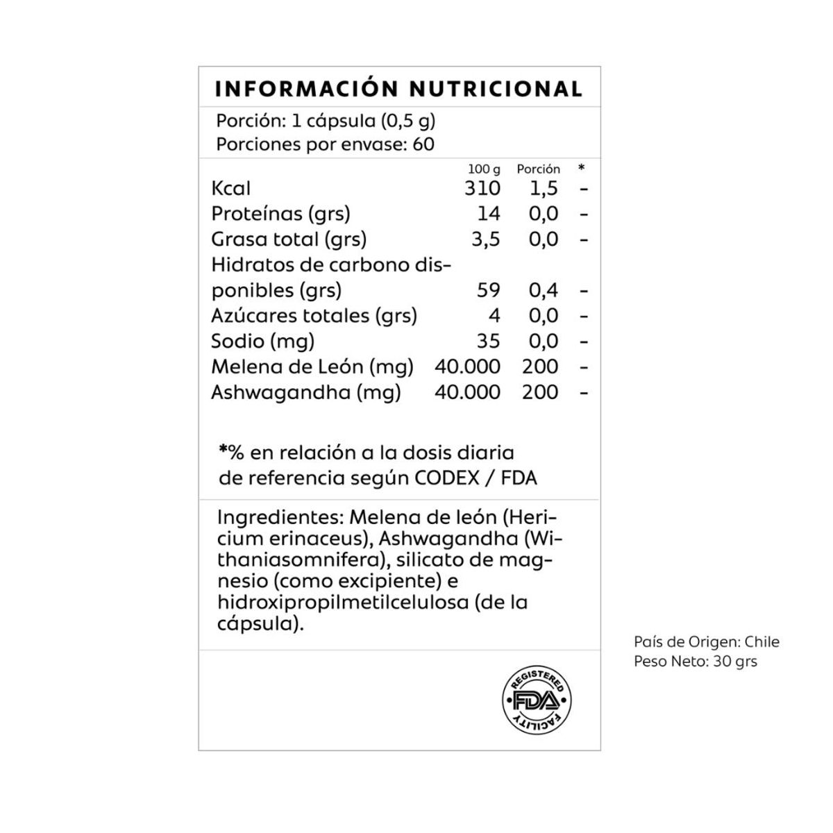 GENERICO - Melena De León + Ashwagandha - 60 caps - Mind Nutrition