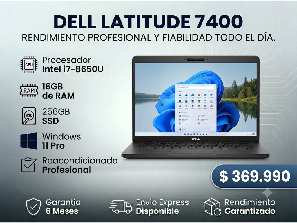 Notebook Latitude 7400 Core i7 16GB RAM 256GB SSD 14" FHD Windows 11 Pro Reacondicionado