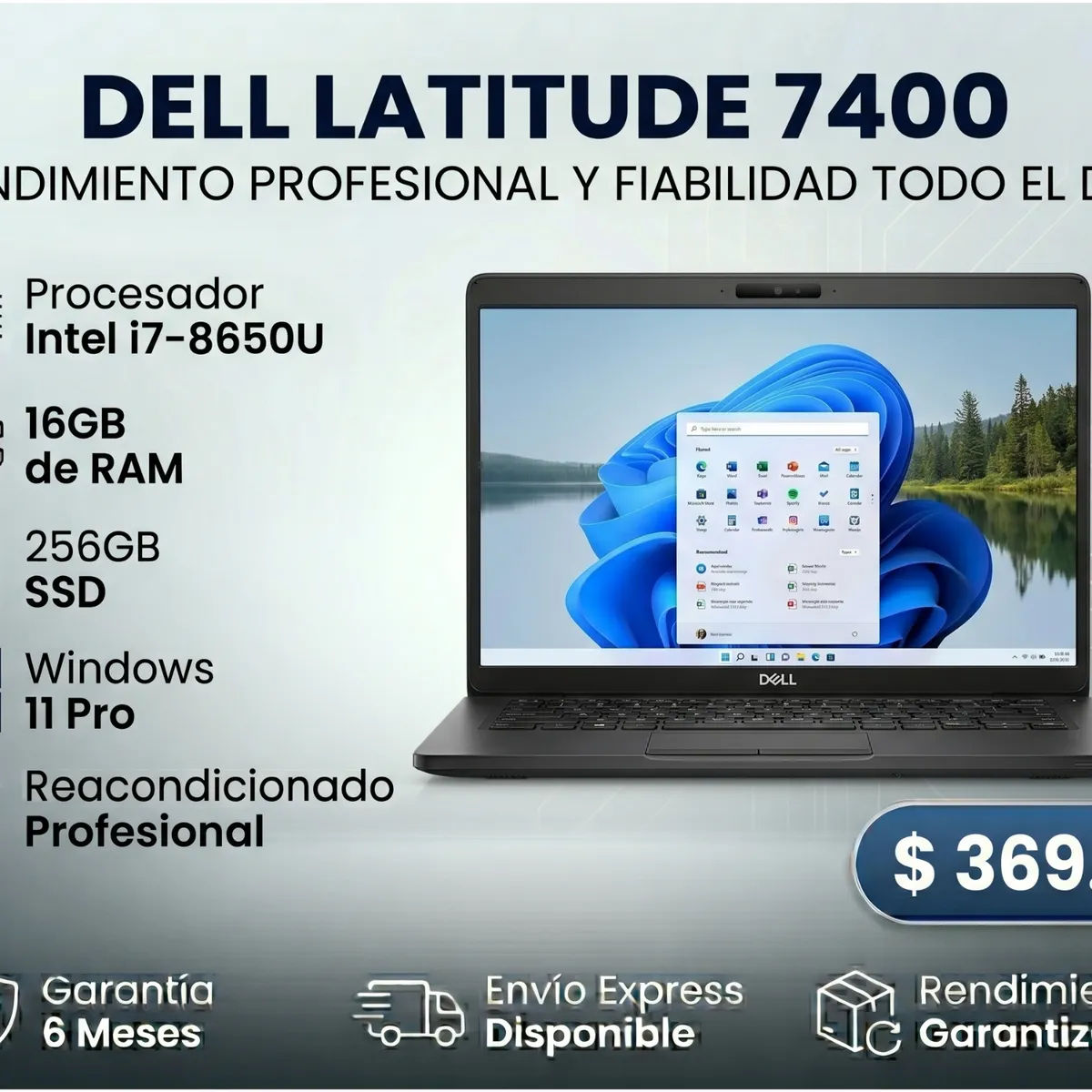 DELL - Notebook Dell Latitude 7400 Core i7 16GB RAM 256GB SSD 14" FHD Windows 11 Pro Reacondicionado