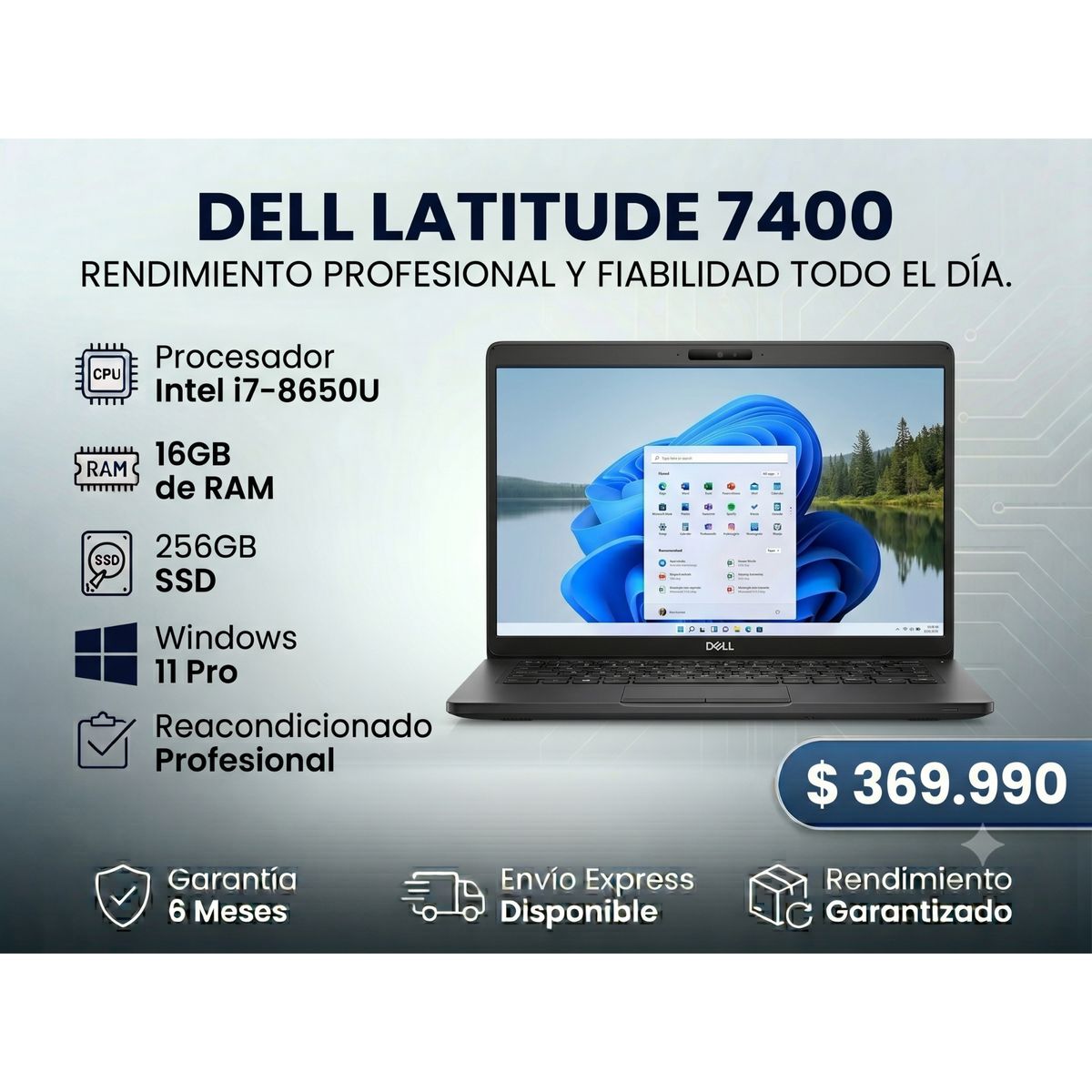DELL - Notebook Dell Latitude 7400 Core i7 16GB RAM 256GB SSD 14" FHD Windows 11 Pro Reacondicionado