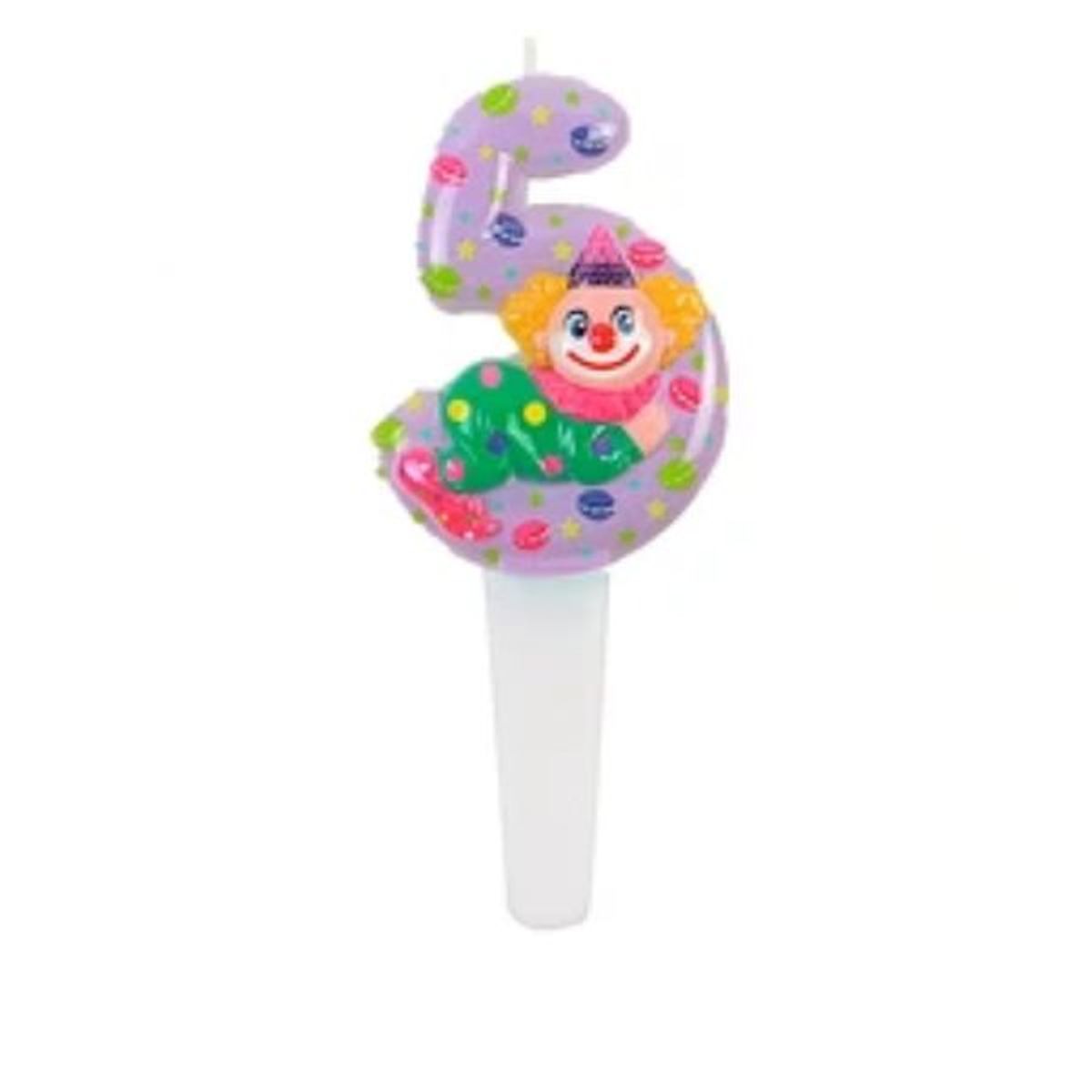 GENERICO - Vela Nº 5 purpura con payaso 14cm