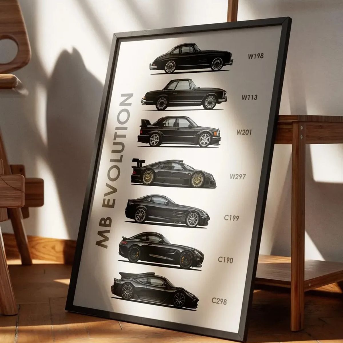 GENERICO - Cuadro Evolución De Mercedes Benz + Marco Negro