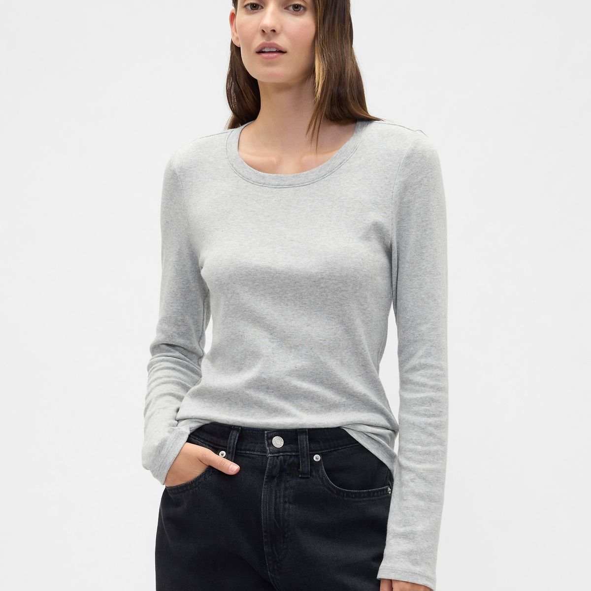 GAP - Polera Mujer Gap Manga Larga Crew Gris