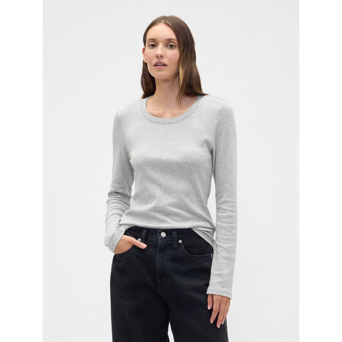 GAP - Polera Mujer Gap Manga Larga Crew Gris