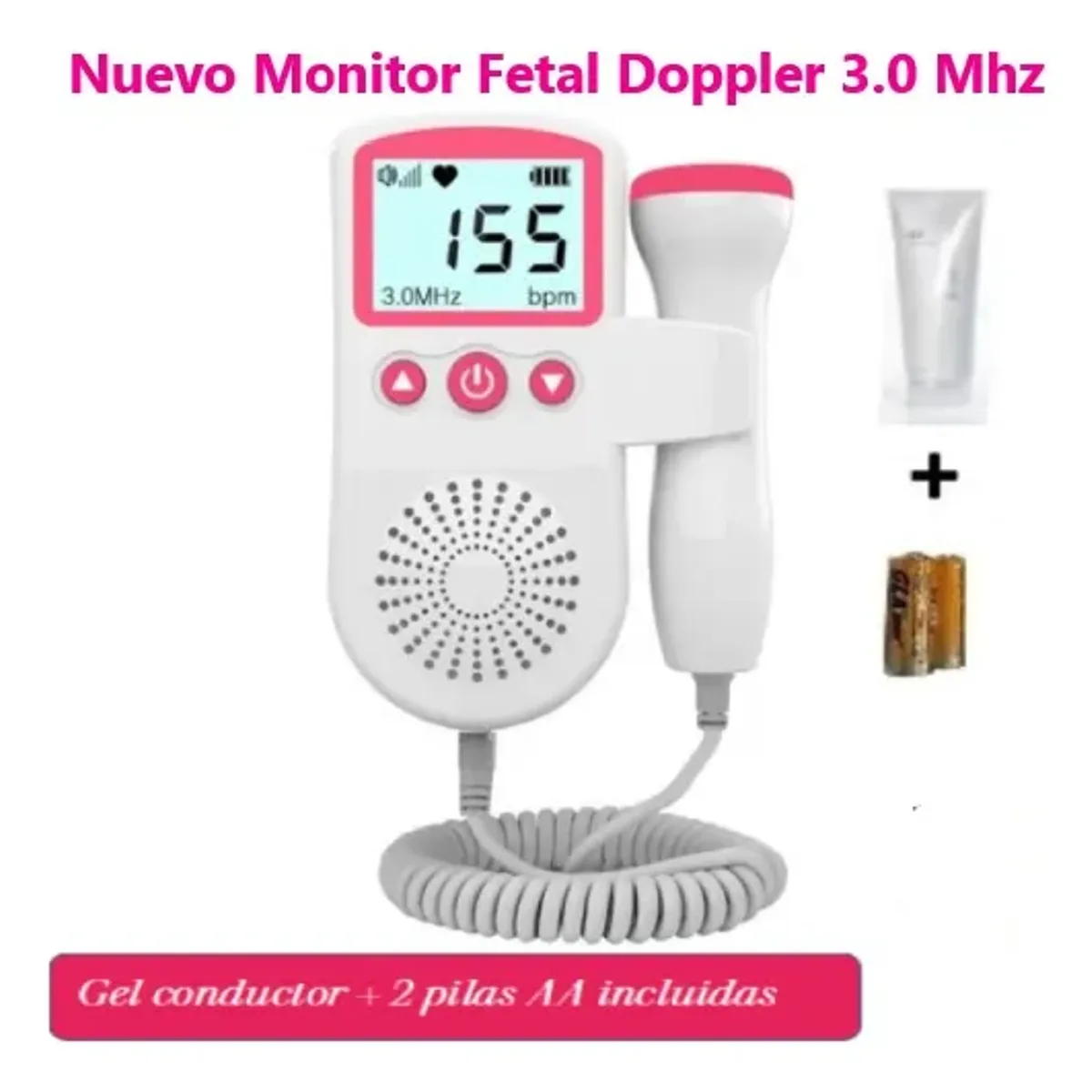 NO LOGO - Monitor Fetal Doppler Latidos Fetales Corazón Bebé Blanco Rosa