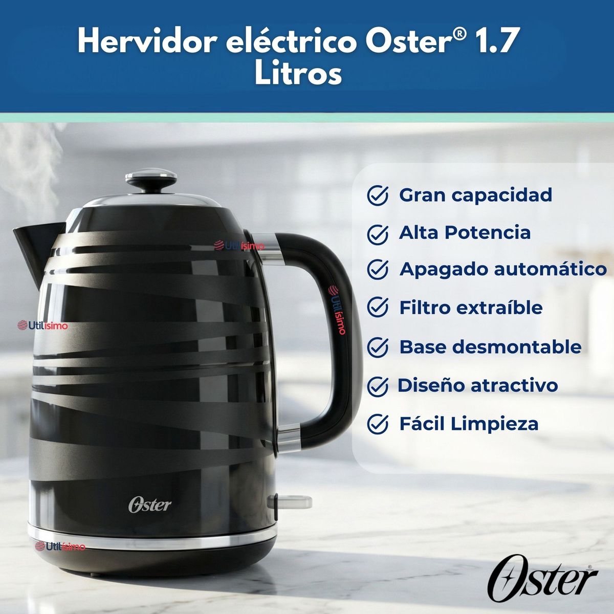 OSTER - Hervidor eléctrico Oster® 1,7 Lt  BVSTKT4177B Versión 2026