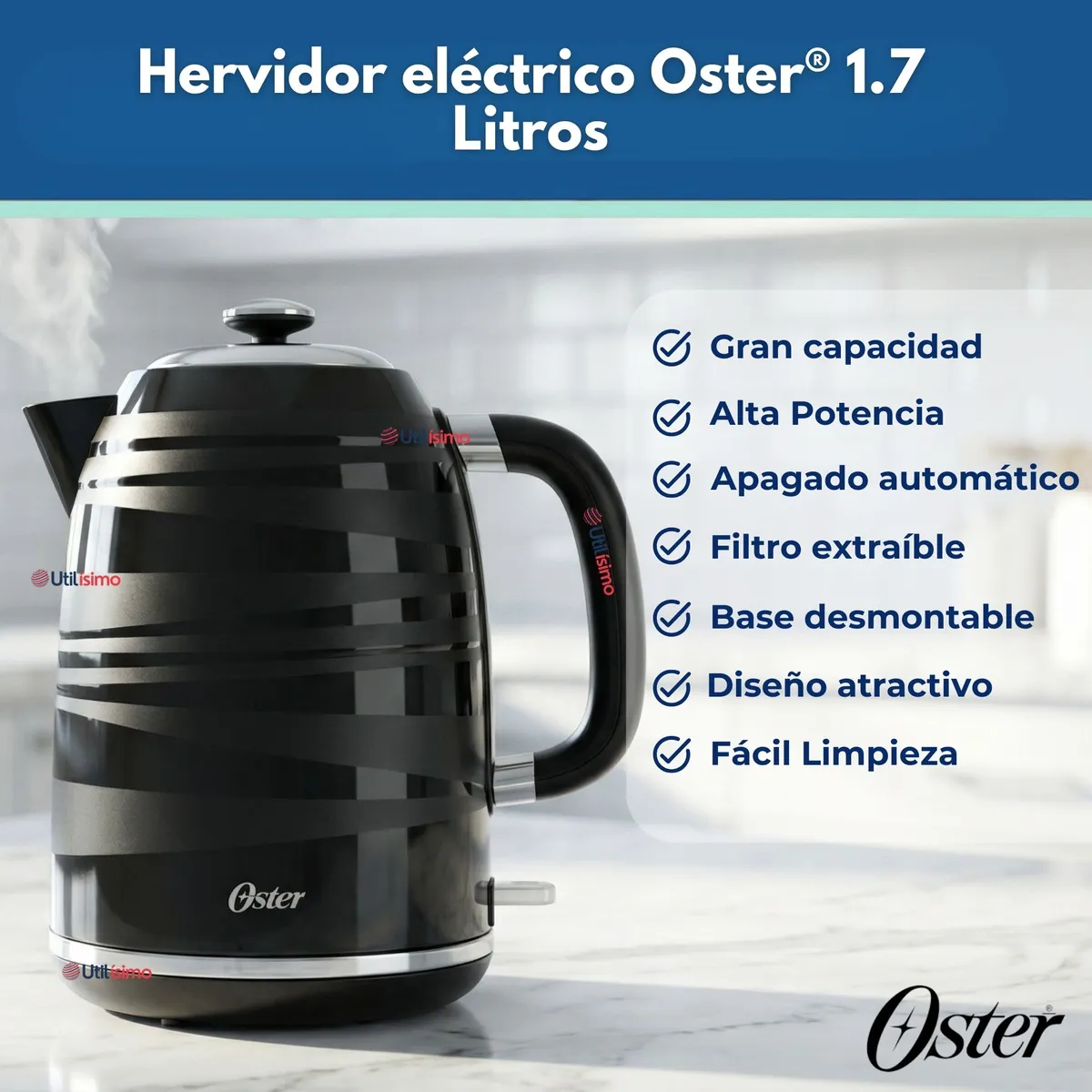 OSTER - Hervidor eléctrico Oster® 1,7 Lt  BVSTKT4177B Versión 2026