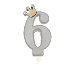 GENERICO - Vela número 6 con corona color plata