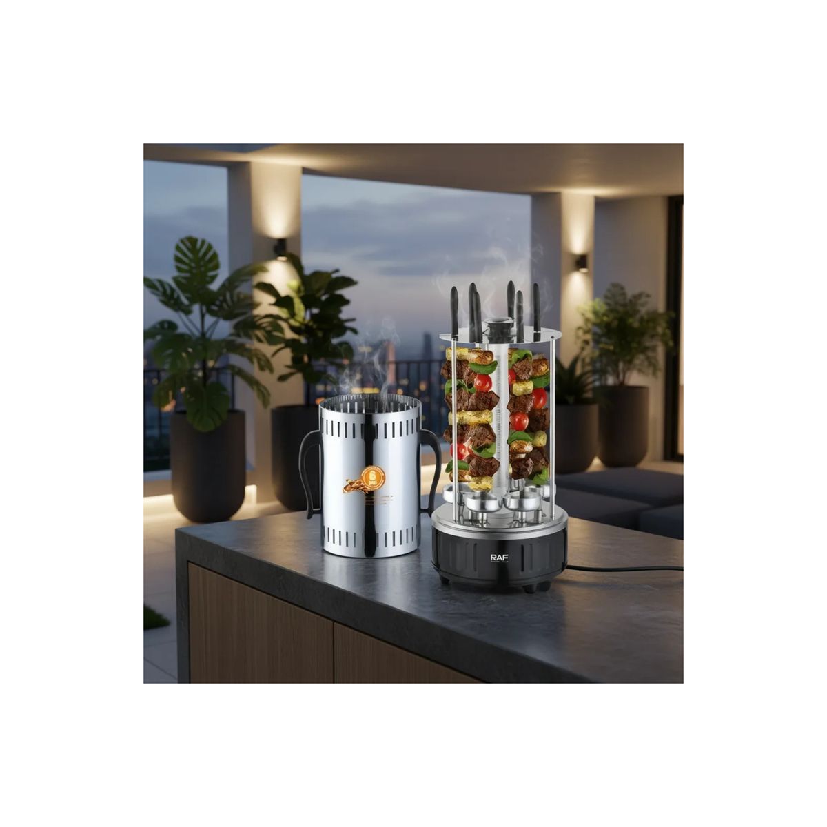 GENERICO - Parrilla eléctrica giratoria Gourmet para 6 pinchos