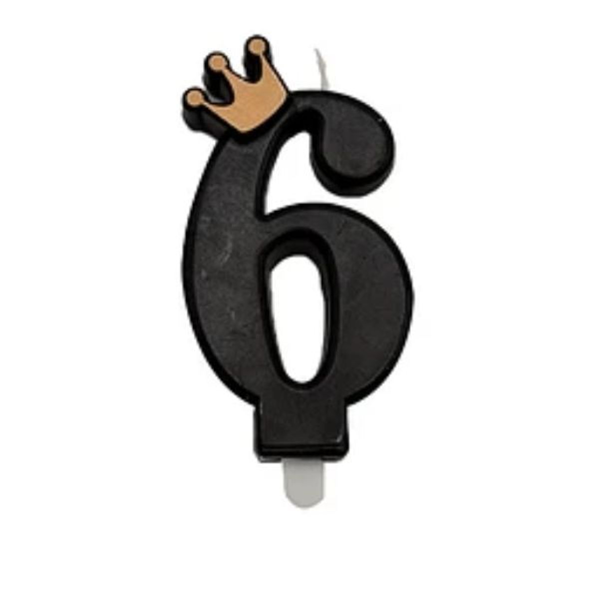 GENERICO - Vela número 6 con corona color negro