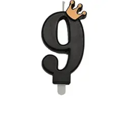 GENERICO - Vela número 9 con corona color negro
