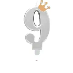 GENERICO - Vela número 9 con corona color plata