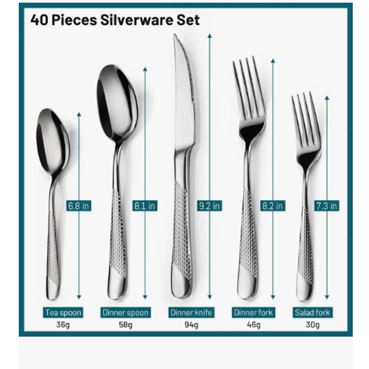 GENERICO - Set De Cubiertos Martillados De Acero Inoxidable Para 5pcs