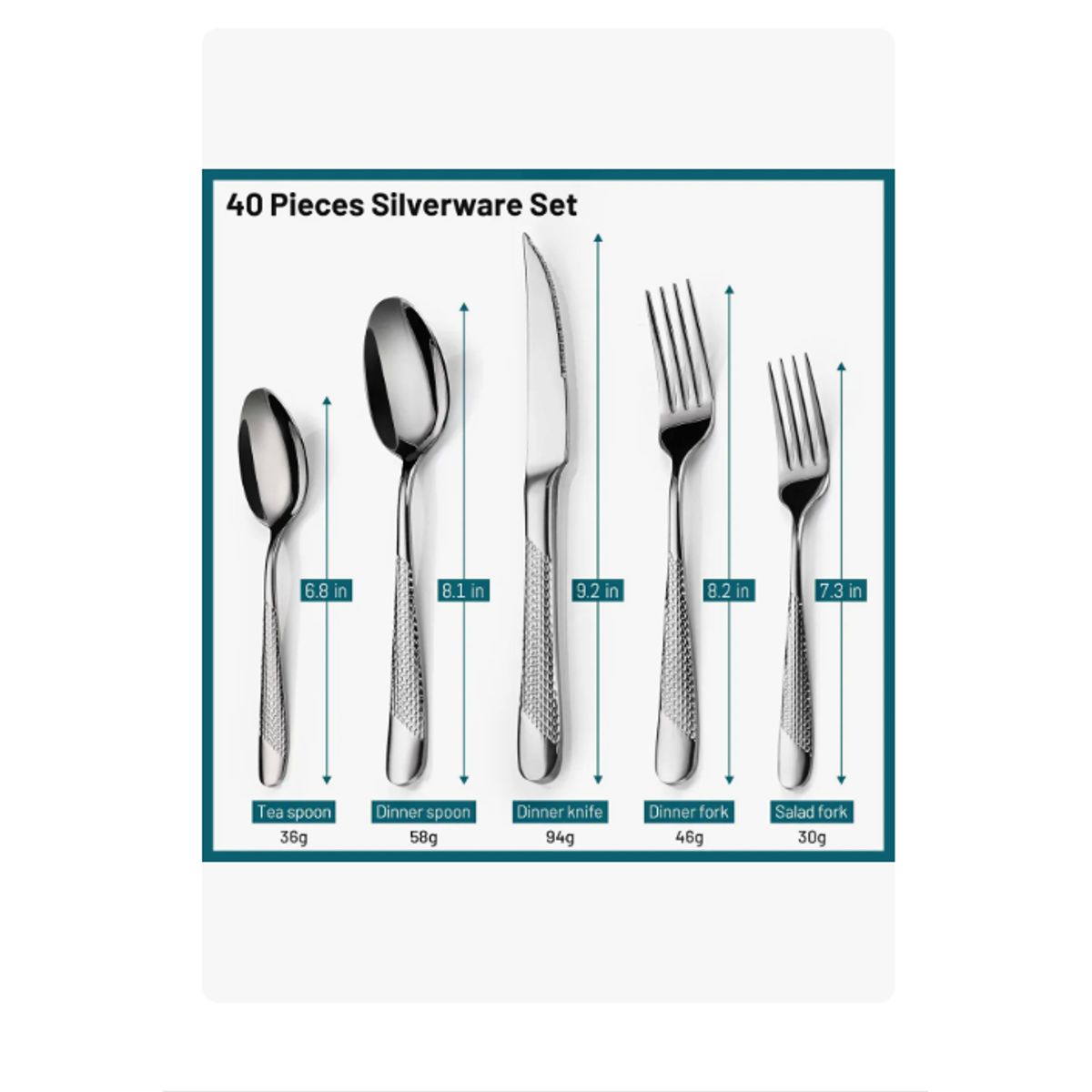 GENERICO - Set De Cubiertos Martillados De Acero Inoxidable Para 5pcs