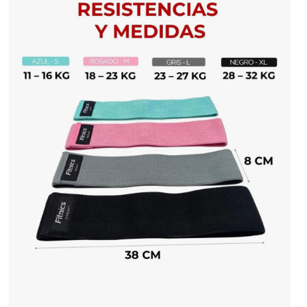 GENERICO - Bandas Resistencia Elasticas Tela Ejercicio Set X 4
