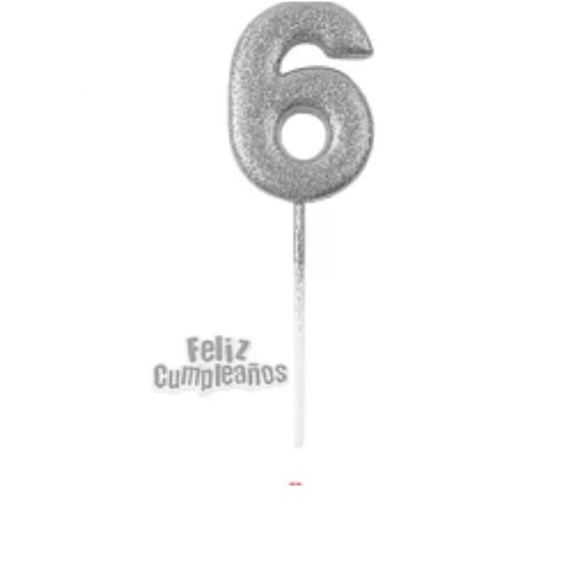 GENERICO - Vela plateada Nº 6 14cm