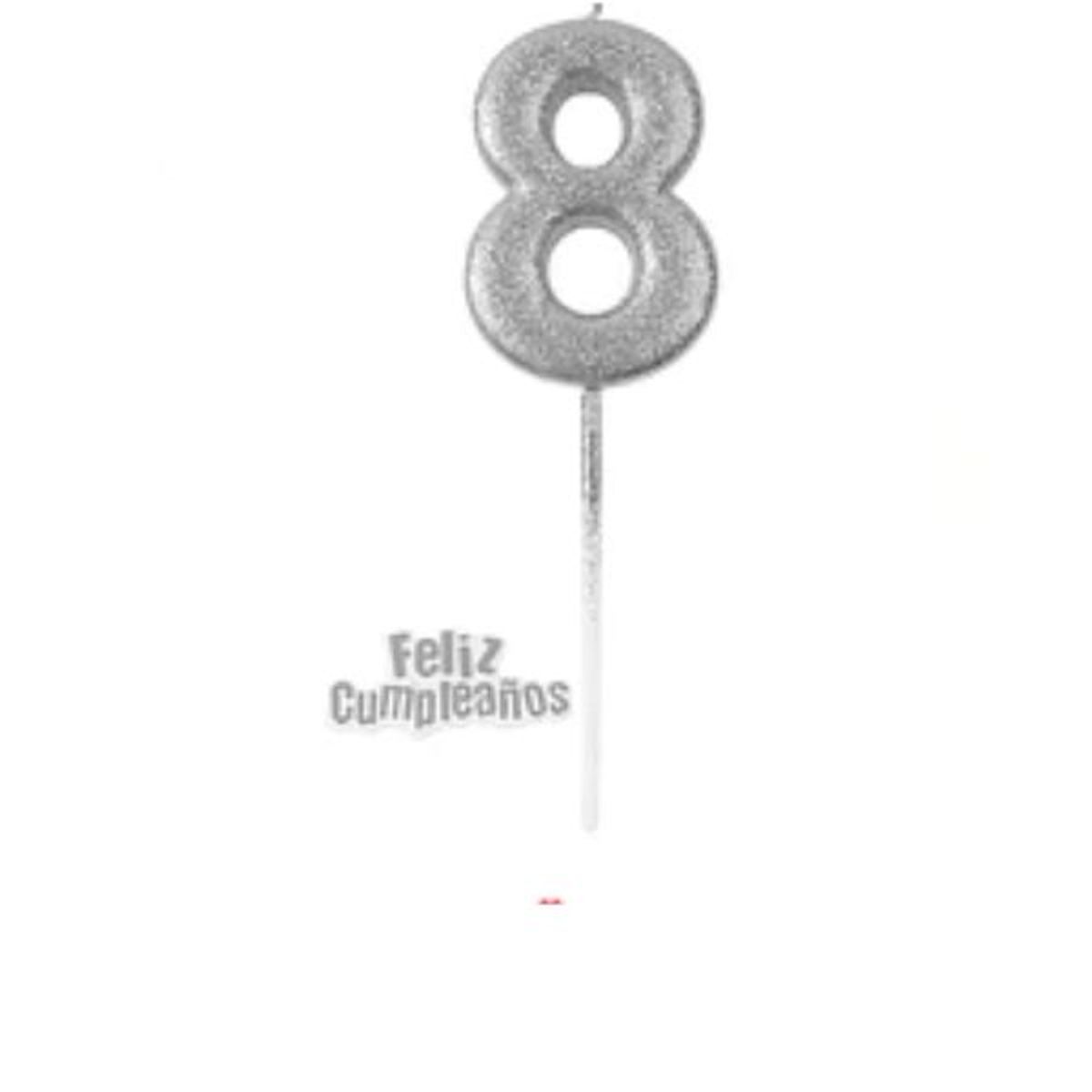 GENERICO - Vela plateada Nº 8 14cm