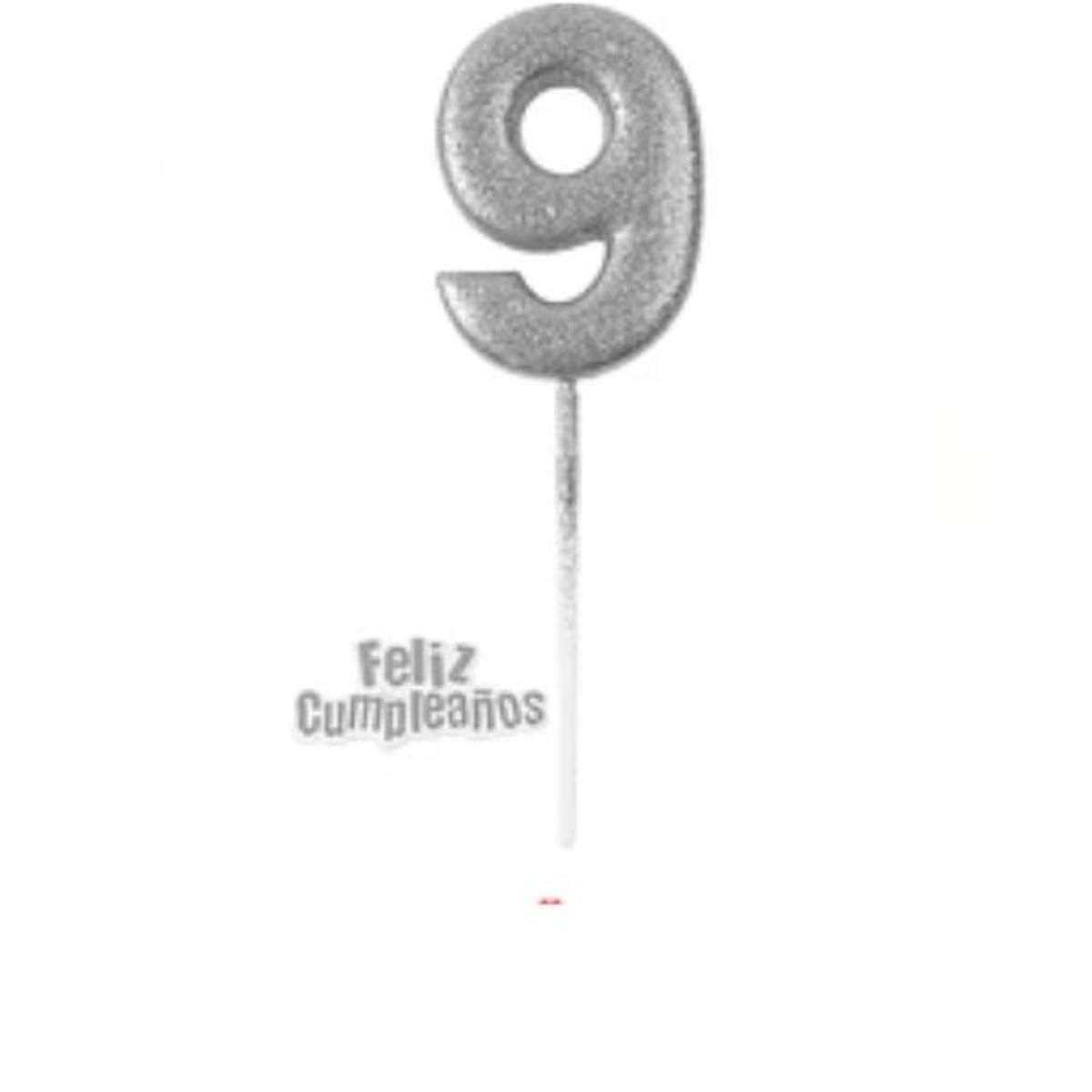 GENERICO - Vela plateada Nº 9 14cm
