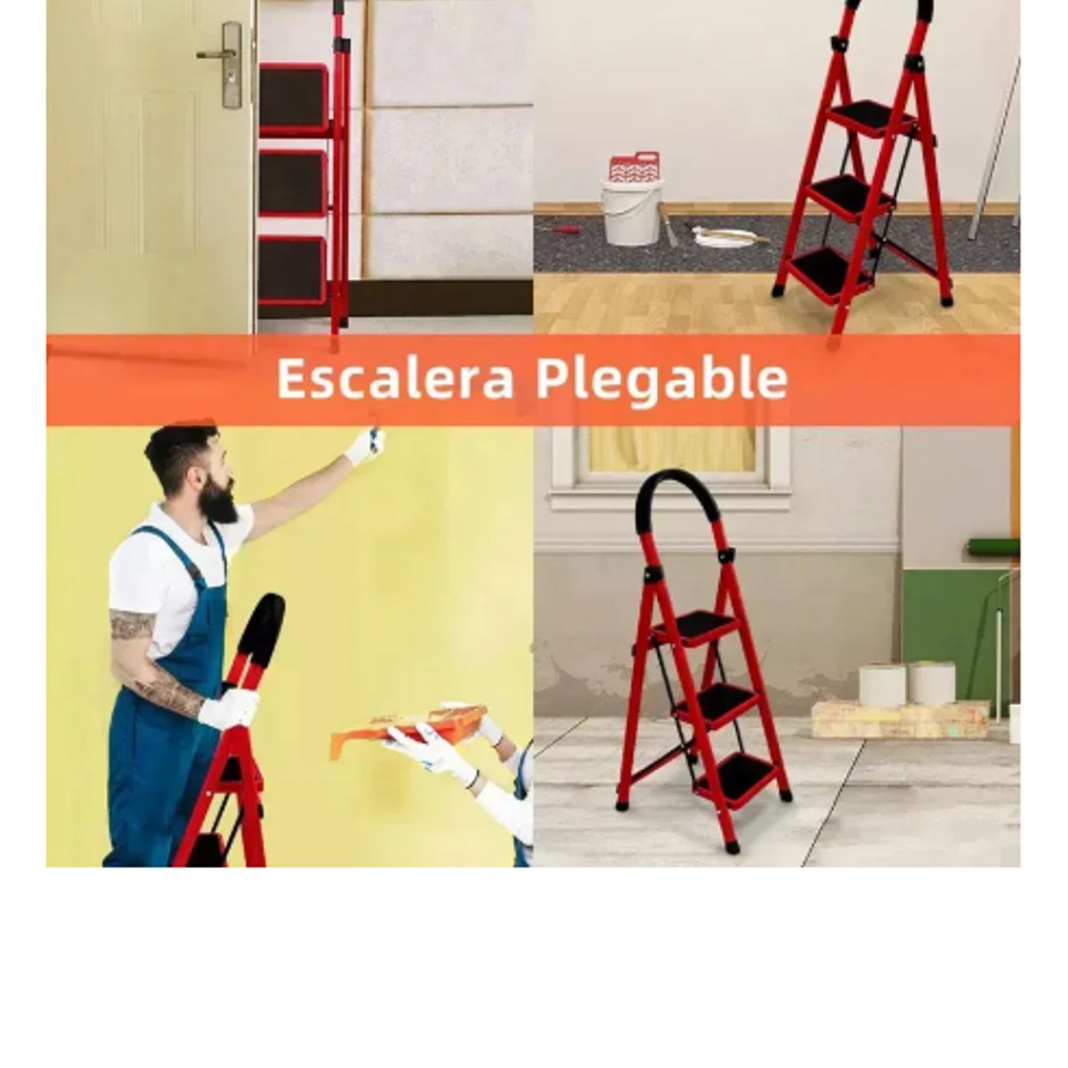 GENERICO - Escalera Tres Pasos Liviana, Plegable Y Antideslizante