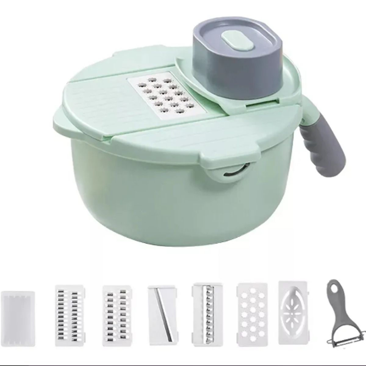 GENERICO - Picador Rallador Cortador Verduras Giratorio Multiusos 9en1 Verde Agua