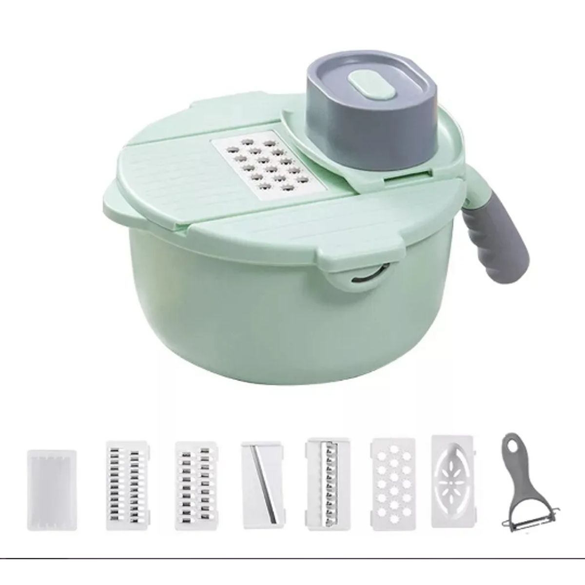 GENERICO - Picador Rallador Cortador Verduras Giratorio Multiusos 9en1 Verde Agua