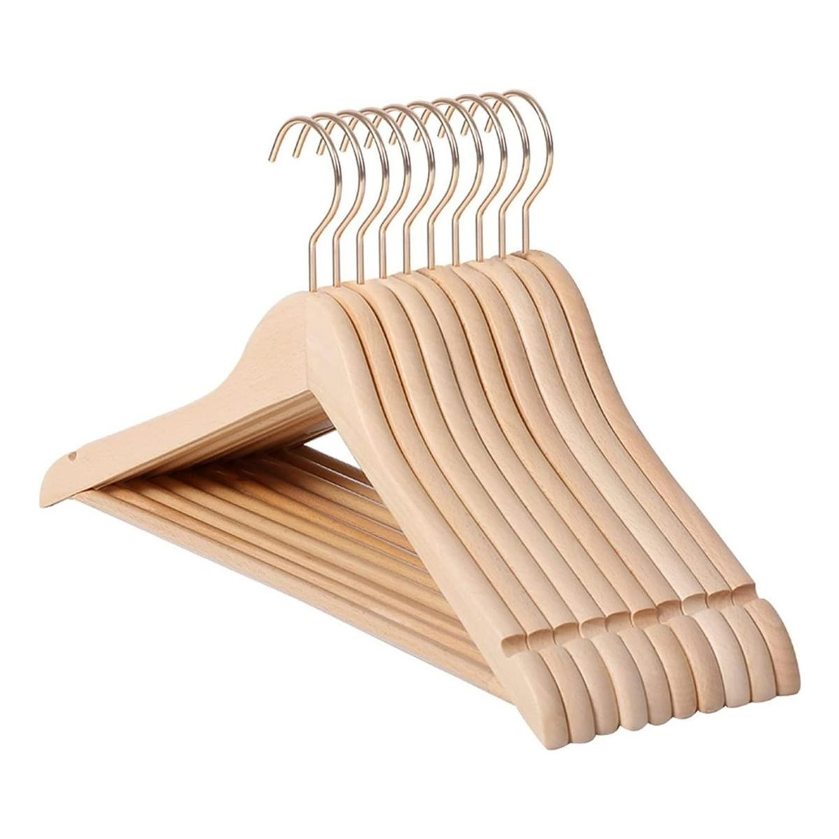 GENERICO - Set 10 Colgadores De Ropa Madera Ganchos Antideslizantes