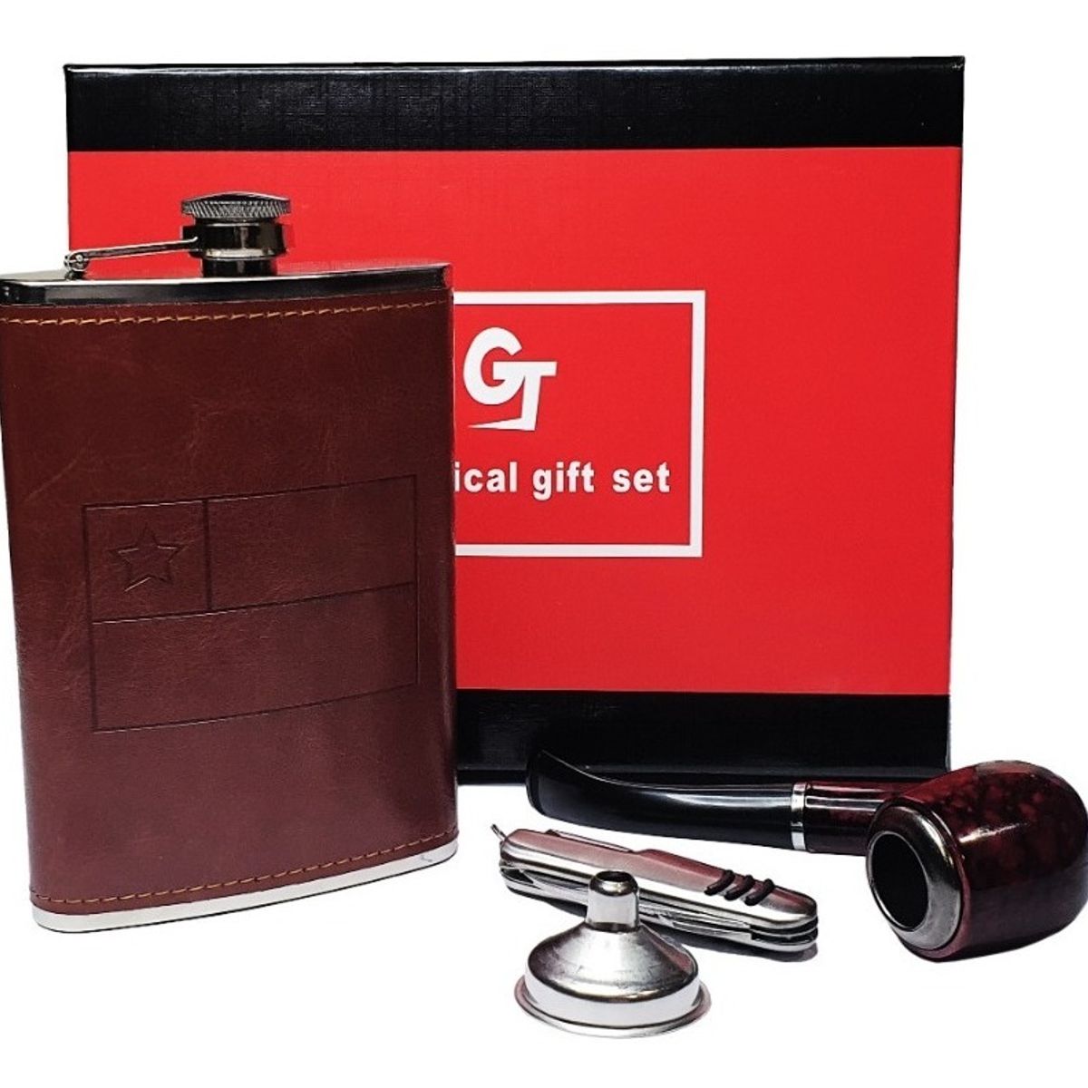 GENERICO - Set Petaca Whisky 9oz Regalo Coctelera Viaje Camping + Pipa 262169