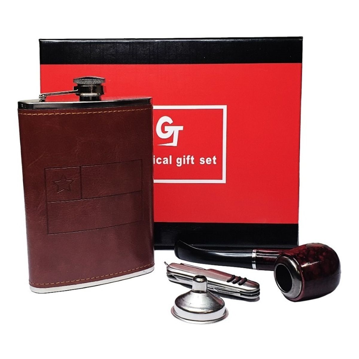 GENERICO - Set Petaca Whisky 9oz Regalo Coctelera Viaje Camping + Pipa 262169