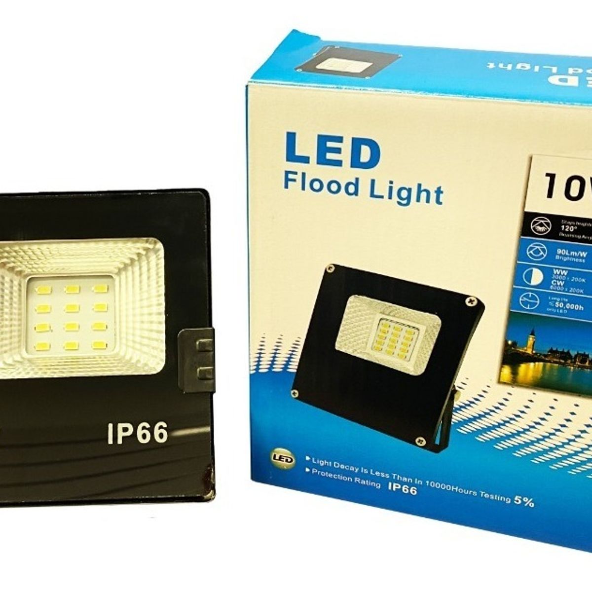 GENERICO - Foco Proyector Led Plano Reflector 10w 12 Led Exterior Negro Blanco Frío-003313 B