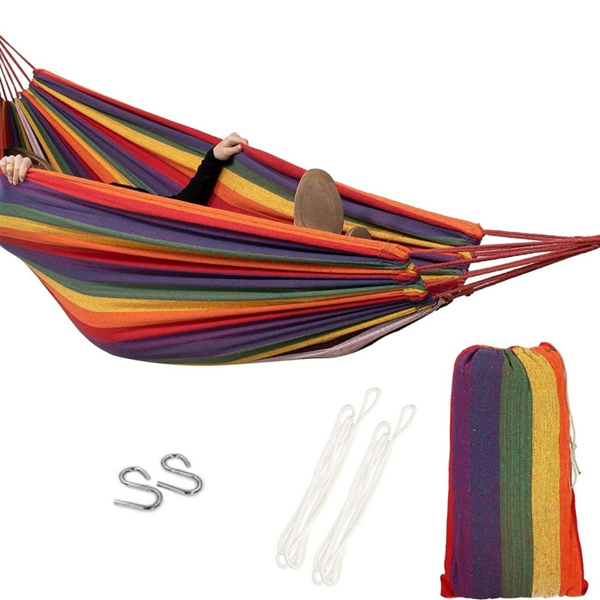 GENERICO - Hamaca 100% Algodón Colgante 190x100cm 200kg + 2 Ganchos 265009