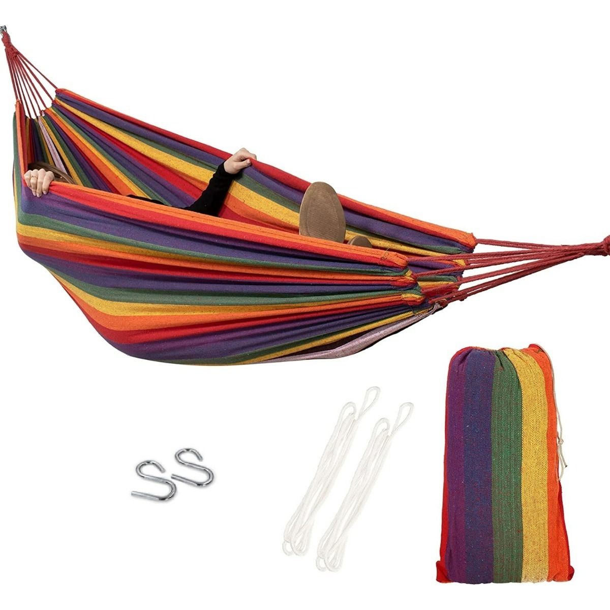 GENERICO - Hamaca 100% Algodón Colgante 190x100cm 200kg + 2 Ganchos 265009