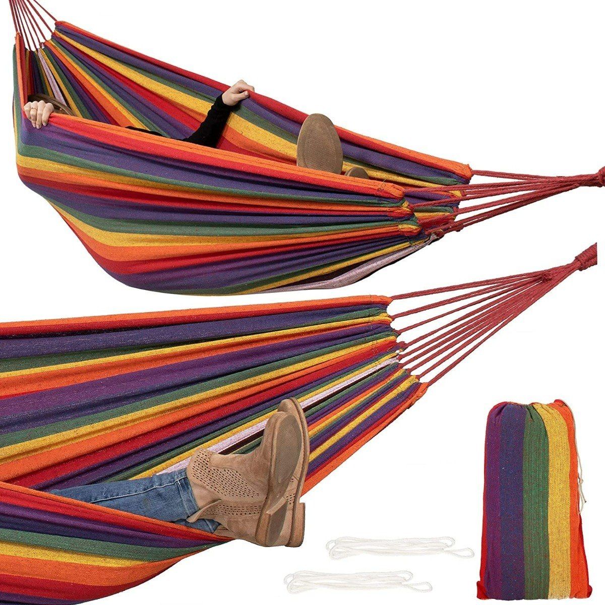 GENERICO - Hamaca 100% Algodón Colgante 190x100cm 200kg + 2 Ganchos 265009