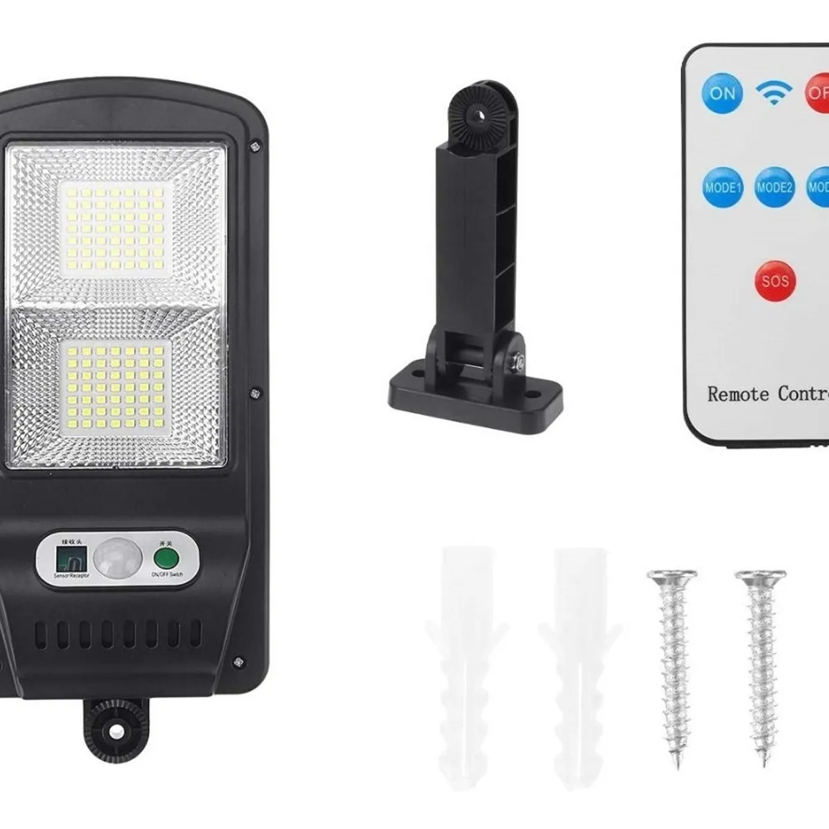GENERICO - Foco Solar Luz Led 100w Exteriores 98 Led Sensor Movimiento Estructura Negro - 003346
