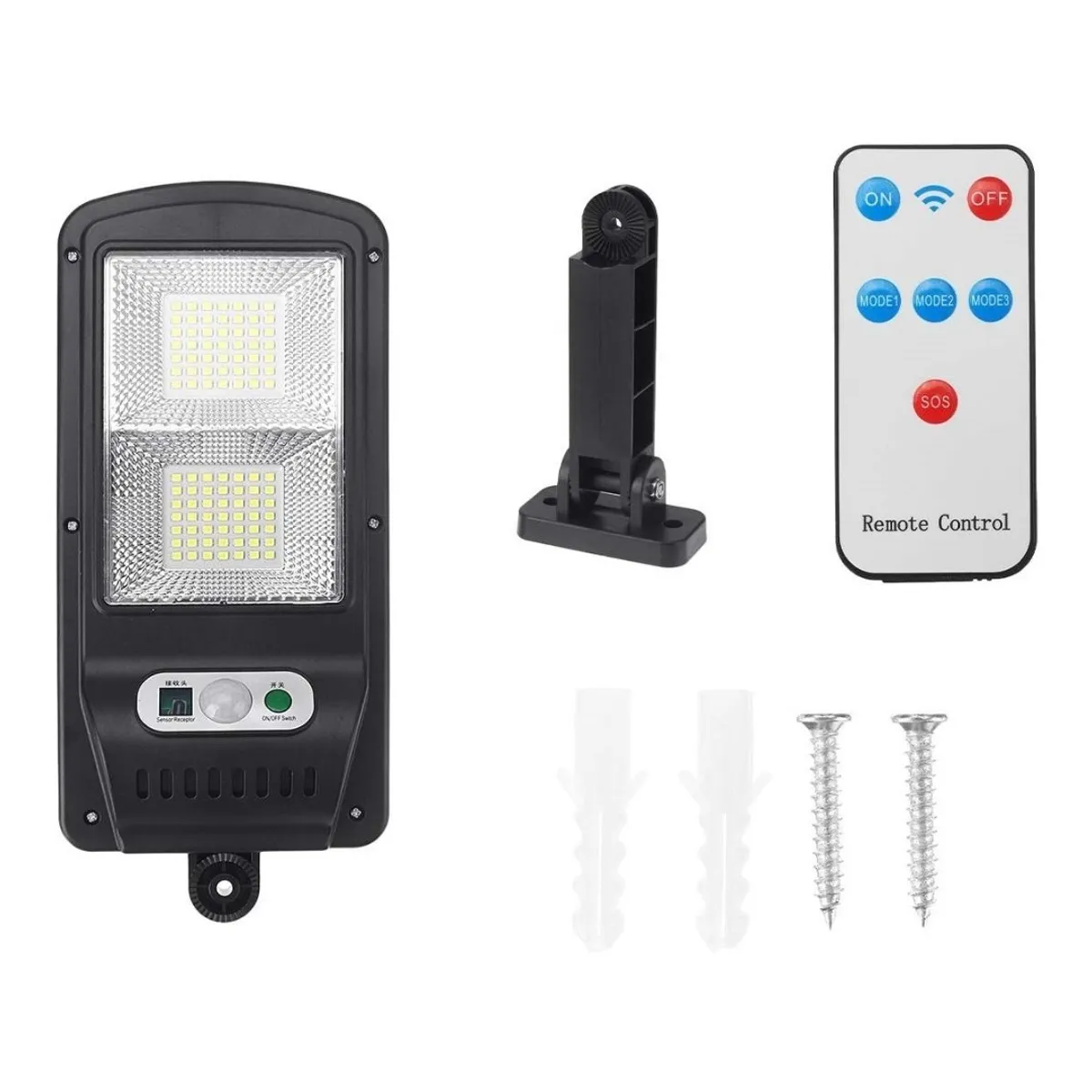 GENERICO - Foco Solar Luz Led 100w Exteriores 98 Led Sensor Movimiento Estructura Negro - 003346