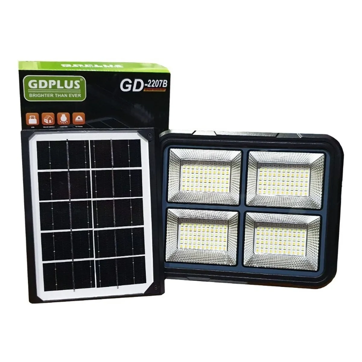 GENERICO - Kit Foco Led 200w Portatil Solar Recargable Emergencia Usb Color Negro - 220064