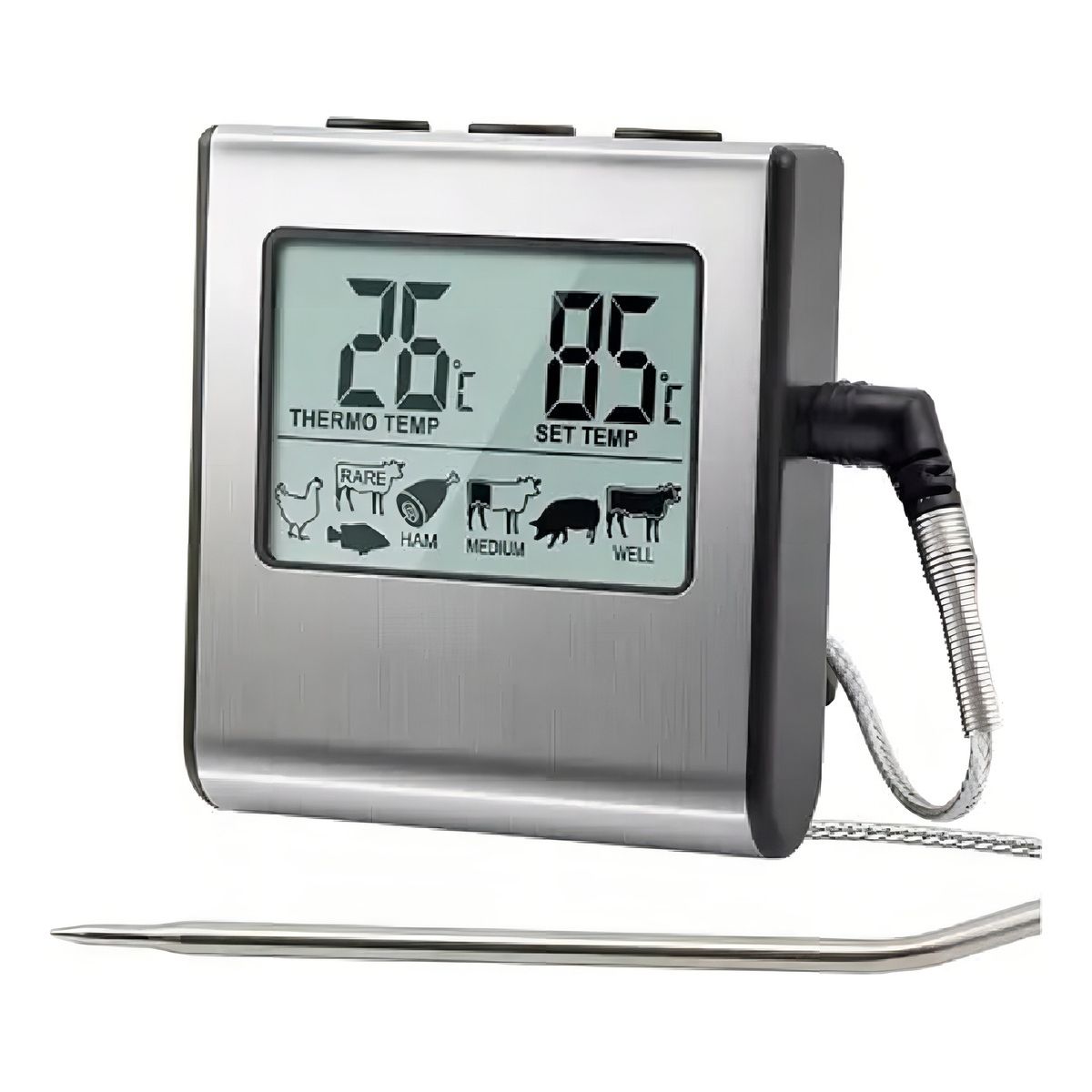 GENERICO - Termómetro Digital Para Carnes Asado Parrilla Ahumado Color Plateado