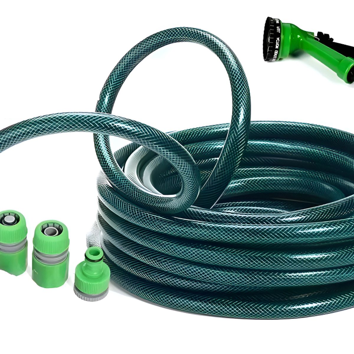 GENERICO - Manguera Reforzada 12 Pulgada Rollo 15 Mts Pistola Acoples Color Verde Oscuro-250006 B25