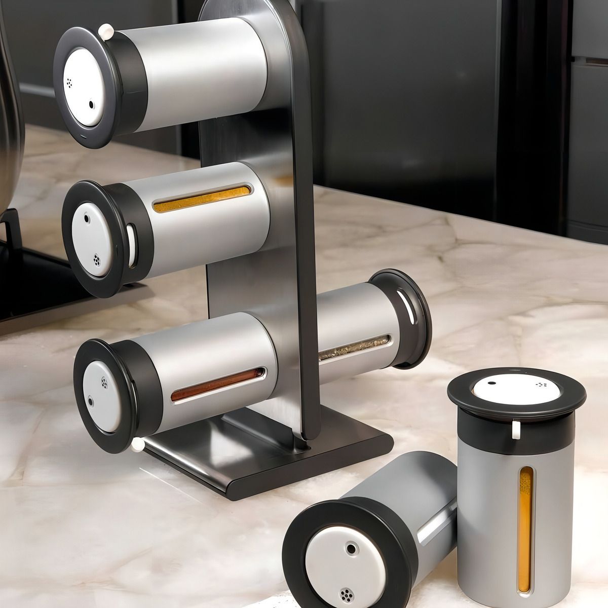 GENERICO - Especiero Modular Torre Magnética 6 Frascos Cocina  228037 Color Gris-228037 B48